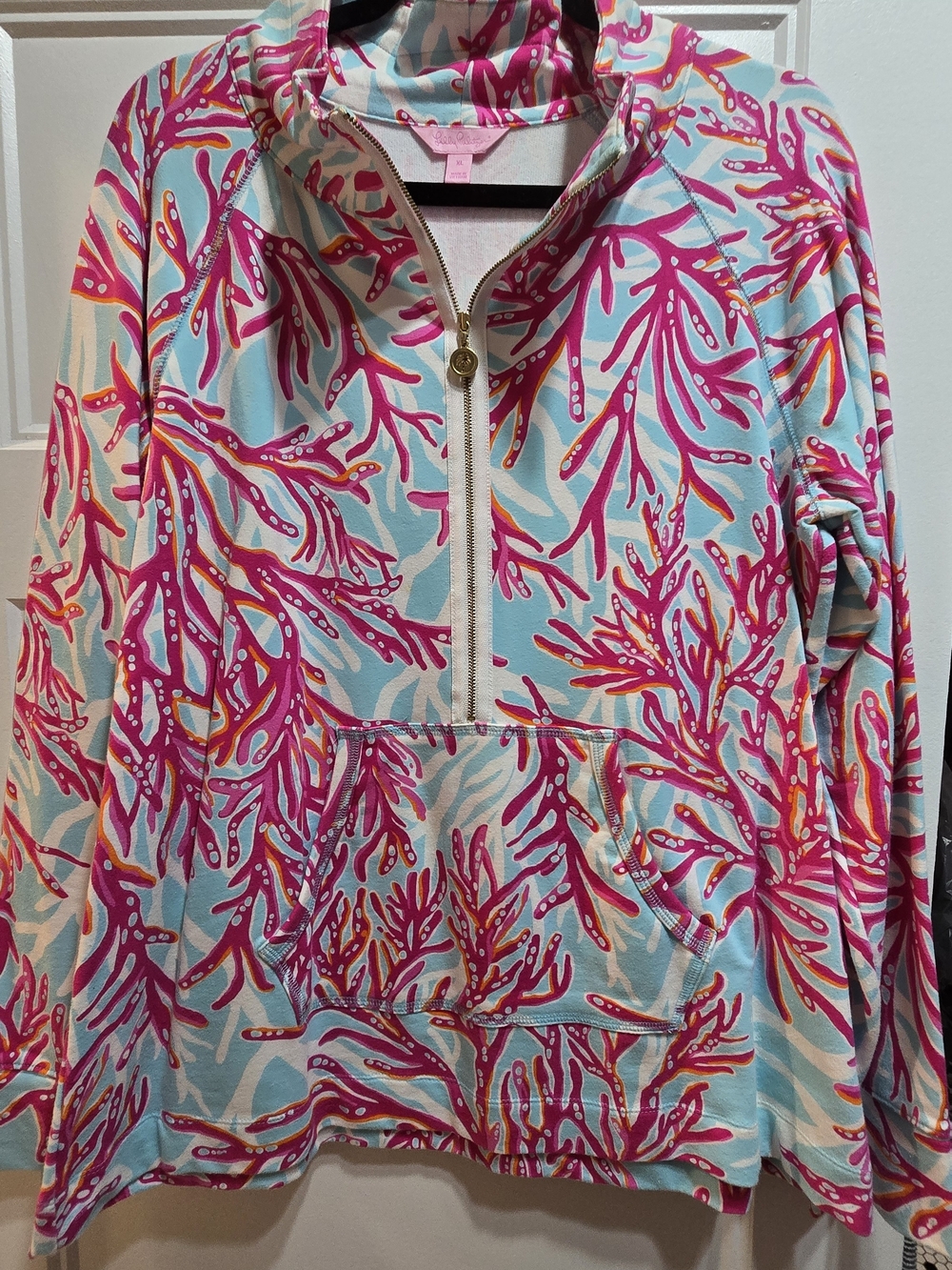 Lilly Pulitzer Pink & Light Blue Coral-Print Half-Zip Popover Size XL